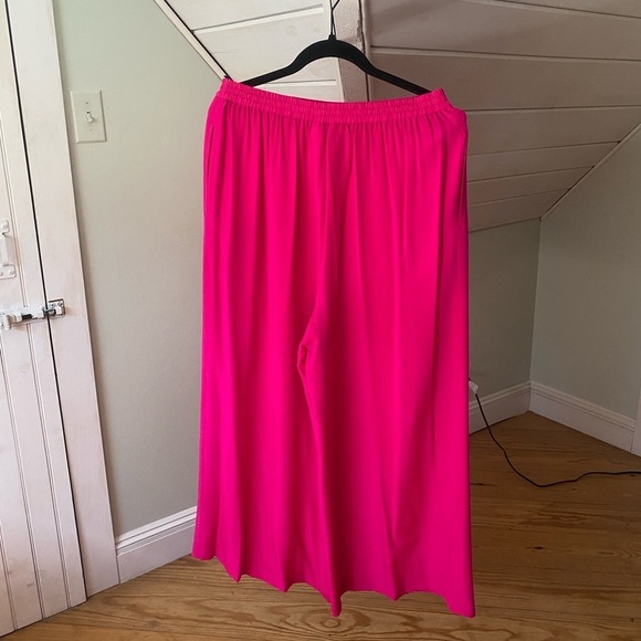 Diane Von Furstenburg 100% Silk Wide Leg Pants Pink Elastic Waistband VTG - Picture 5 of 12